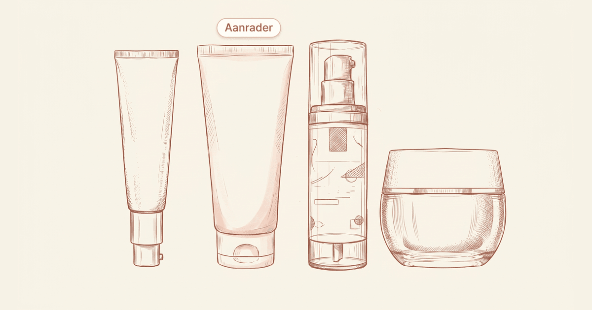 Vier handgetekende illustraties van fungal-acne-safe dagcrèmes naast elkaar